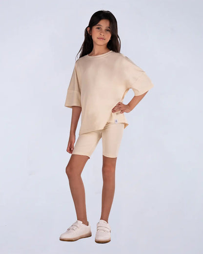 Logo Set (Tee + Bike Shorts) - Camel Beige