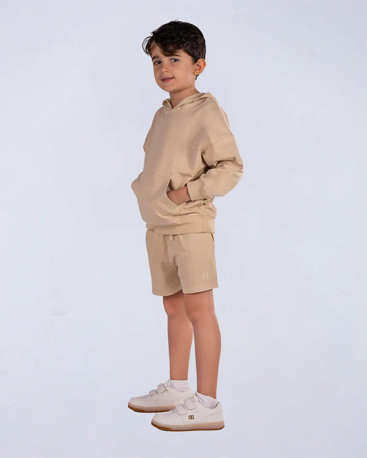 Everyday Set (Hoodie + Tee + Shorts) - Camel Beige