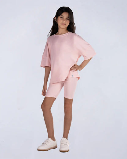Logo Set (Tee + Bike Shorts) - Soft Pink