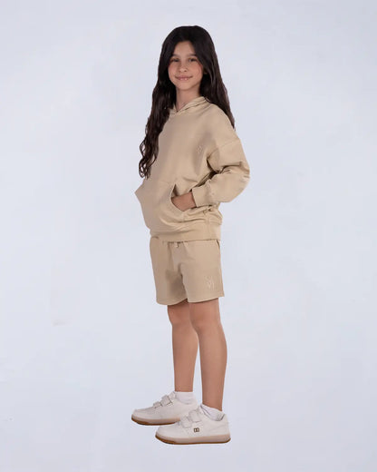 Everyday Set (Hoodie + Tee + Shorts) - Camel Beige